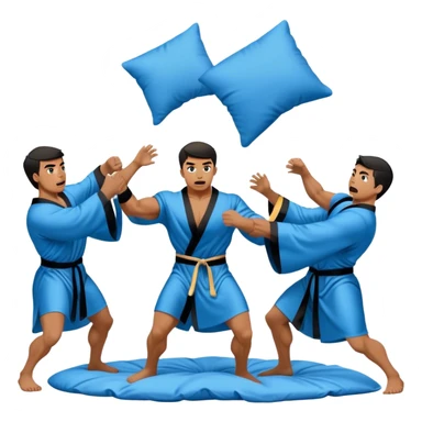 muscular men silk blue black robe pillow fight  sticker