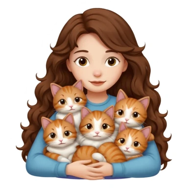 girl with long wavy brown hair cuddling with 6 cute cats sticker