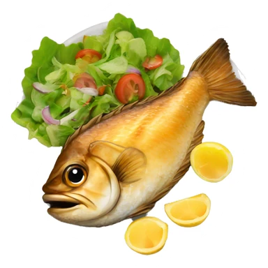 “Fried fish on a plate with fresh salad on the side.” sticker