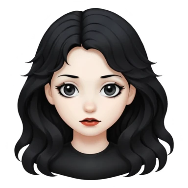 Crea una ragazza con stile black metal, capelli neri mossi dalle spalle e occhi bianchi sticker
