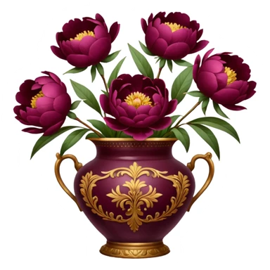 5 burgundy peonies in a vintage vase sticker