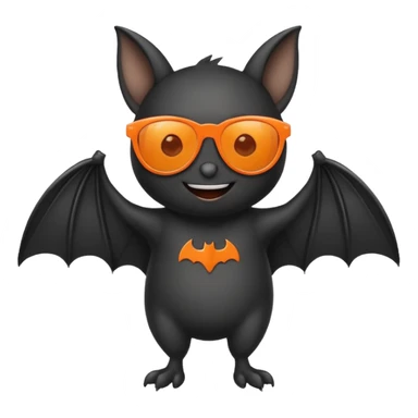 cute black bat with orange sunglasses, full body sticker