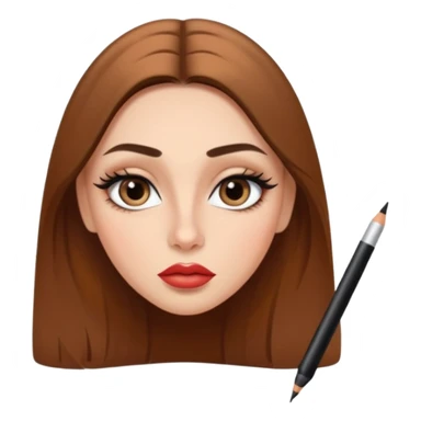 Girl with long straight brown hair big eyebrow a straight nose big lips and almond eyes with lipliner and eyeliner on  sticker