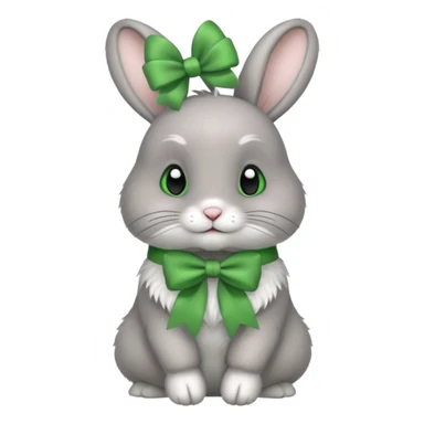 grey rabbit wear green bow sticker