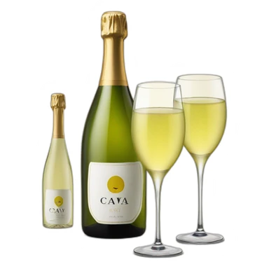 cava logo bottle and two same glasses of white wine sticker
