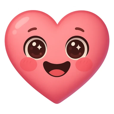 a new cute pink emoji, heart-shaped, big eyes, smiling, blushing cheeks sticker