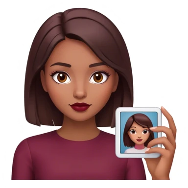 A brunette girl with a square hairstyle , selfie burgundy sticker