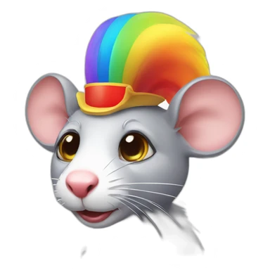 rat with clown nose and rainbow wig sticker