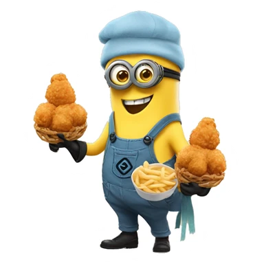 minion holding fried chicken smiling happy holding silly string can sticker