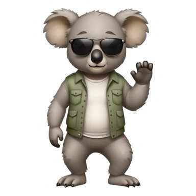anthropomorphised koala in casual clothing, wearing dark sunglasses, walking upright, looking like a tough guy sticker