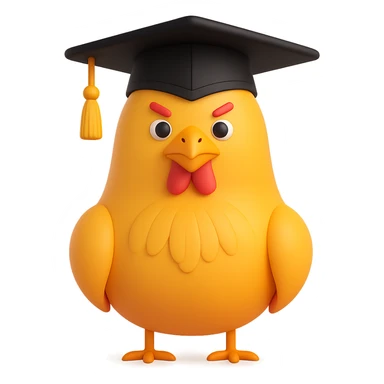 Add a graduation cap to the clever chicken, 3d emoji style, no background. sticker
