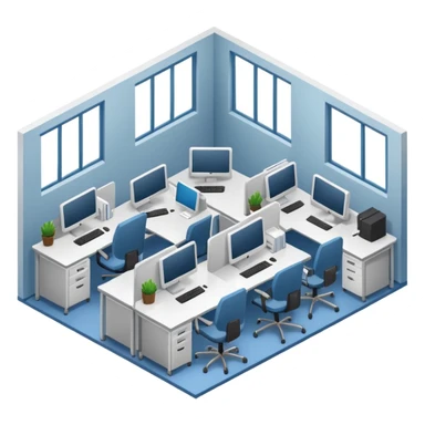 an office with several desks in an isometric style sticker