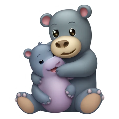 teddy bear hugging a baby hippo sticker