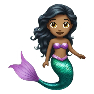 a mermaid with brown skin, black hair, and a colourful tail. sticker