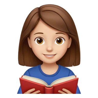 Niña pequeña de cabello castaño leyendo un libro feliz sticker