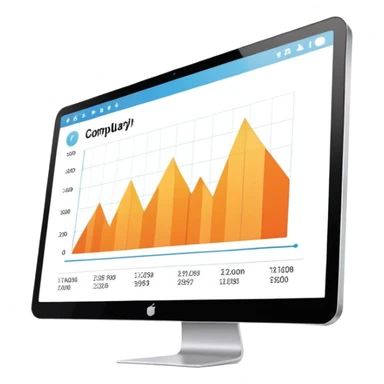 computer screen displaying a single presentation slide with a title line and chart icon sticker