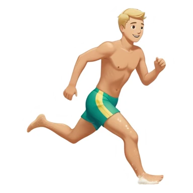 A white man running into the ocean, embracing the waves and the moment. The sun shines warmly, and the water sparkles, symbolizing the joy of creating fun and appreciating life’s simple moments. Their footprints in the sand fade as they fully immerse themselves in the present. sticker