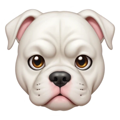 Cinematic Meme-Worthy Grumpy White American Bulldog Portrait Emoji, Head held high but eyes filled with dramatic disappointment, smooth white fur with a furrowed brow forming an unmistakable scowl, floppy ears slightly angled back in disapproval, piercing brown eyes glaring with pure exasperation, Simplified yet hilariously over-exaggerated features, highly detailed, glowing with an aura of supreme annoyance, high shine, exhausted yet judgmental, stylized with an almost regal pettiness, bright but brooding, soft glowing outline, capturing the essence of a pup that has seen it all and is thoroughly unimpressed, so meme-worthy it feels like it could instantly become the next viral sensation of grumpiness! sticker