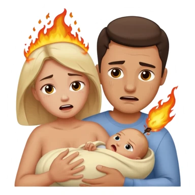  woman being burned in front of a very handsome man who carries a baby sticker