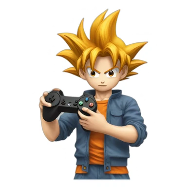 Son Goku avec une manette dans les mains sticker