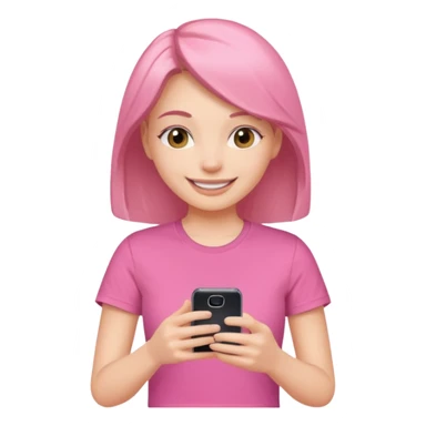 Pretty woman in pink t-shirt smiling at her phone like filming a video sticker