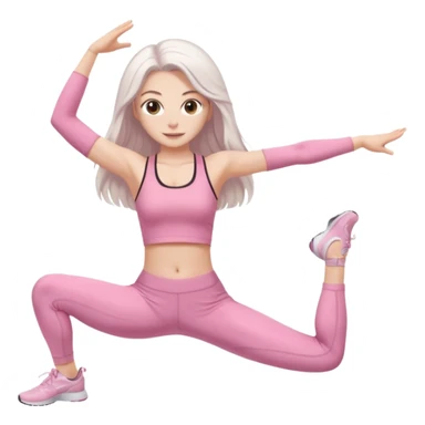 white long hair brunette girl with hazel eyes in light pink workout clothes doing the splits sticker