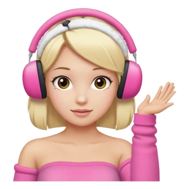 Mädchen mit blondem glattem Haar und rosanen top ohne Träger weißen armschützer und rosa Ohrenschützer sticker