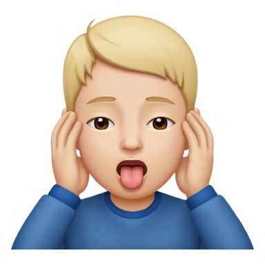 sticking out tongue with eyes close and hand over ears sticker