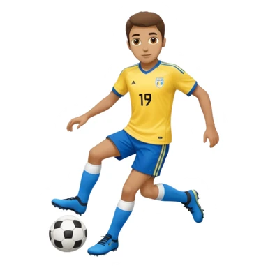 Persian soccer player in full soccer team kit with a yellow top, blue shorts and white socks, no soccer ball sticker
