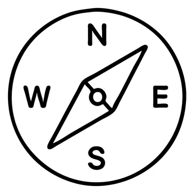 A compass with cardinal directions N, S, E, W and a directional needle sticker