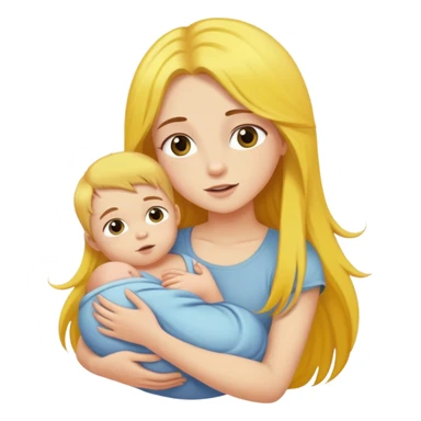 girl with long brown hair holding boy baby with yellow hair  sticker