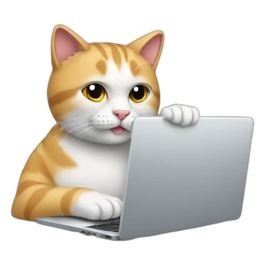 the cat is working on a laptop sticker