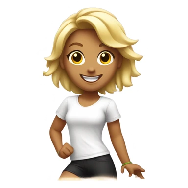 Blond smiling and dancing girl with Zumba logo on white t-shirt sticker