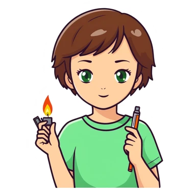 Girl with short brown hair and green eyes in love with a lighter  sticker