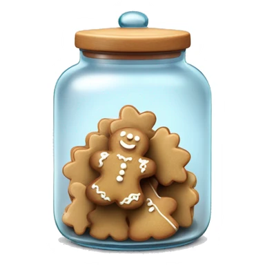 Realistic glass cookie jar with light lid full of gingerbread cookies isolated.  sticker