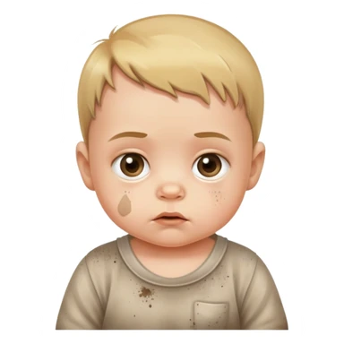 baby with suspicious expression and dirt smudges on cheeks sticker