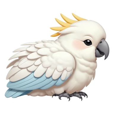 Meme-Worthy Cute Sleeping Cockatoo Portrait Emoji, Head resting peacefully with a contented smile, showcasing a softly feathered body with a gently drooping crest and eyes closed in serene slumber, Simplified yet adorably endearing features, highly detailed, glowing with a soft, drowsy tropical light, high shine, relaxed and utterly lovable, stylized with an air of playful laziness, soft glowing outline, capturing the essence of a sleeping cockatoo that feels destined to become the next viral icon of adorable rest! sticker