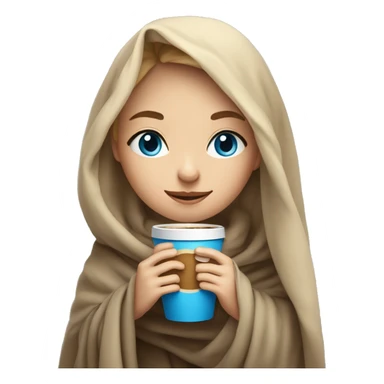  Cute dark Blonde girl with blue eyes wrapped in blanket drinking coffee sticker