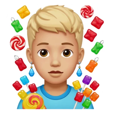 boy with a lot of accessories and earrings made out of candy sticker