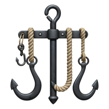 iron hook, 4 hooks in one, black, with rope sticker