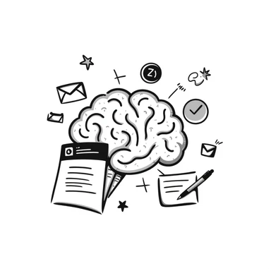 newsletter about AI, hand-drawn brain with circuits and newsletter elements sticker
