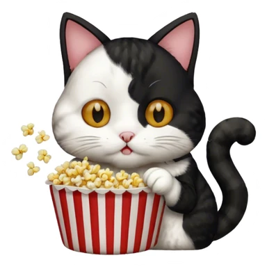 Black and white cat eating popcorn sticker