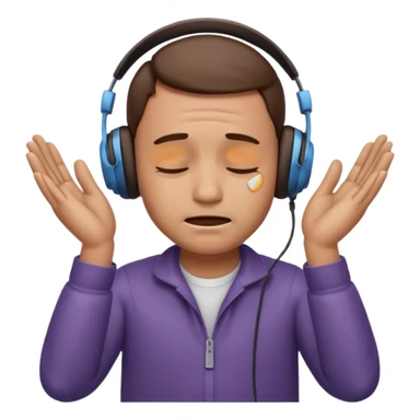 Male emoji with head phone holding both hands listening looks like sad looking down crying and closed his 🫩 only head emoji sticker