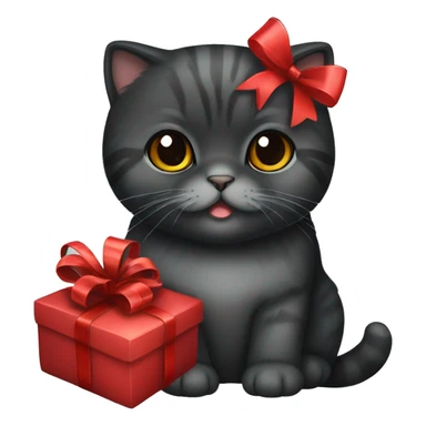Black scottish fold cat with red gift bow  sticker