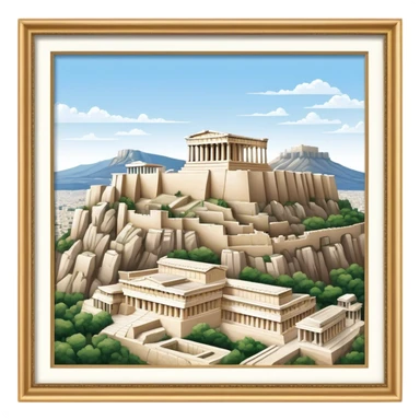 Cinematic Realistic Acropolis Landmark Emoji, showcasing ancient ruins set against a clear sky rendered with intricate detail and timeless lighting. sticker