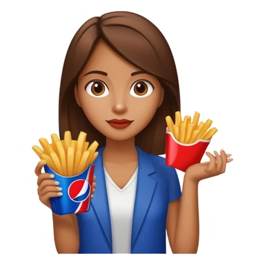 Girl with medium hair holding fries and Pepsi  sticker
