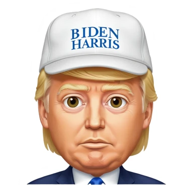 donald trump wearing a biden harris hat sticker