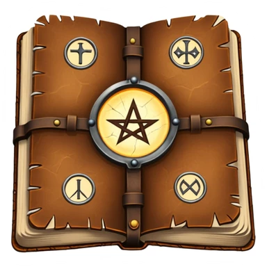 Spell Book – Old leather book with glowing runes and bookmarks sticker