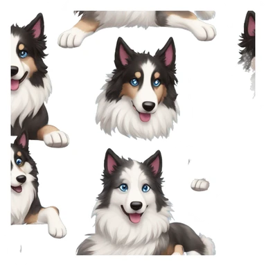  Black spotted brindle collie husky blue eyes fluffy ears and holographic harness running sticker