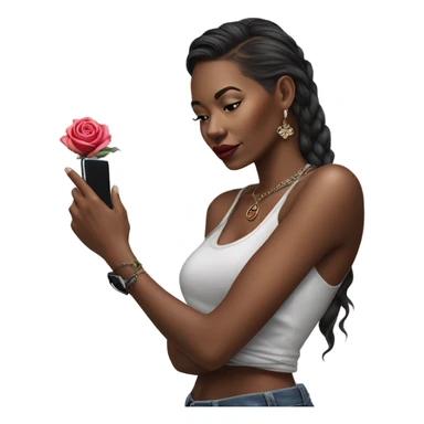 Hyper Realistic beautiful woman model with a small rose tattoo talking on a phone  sticker